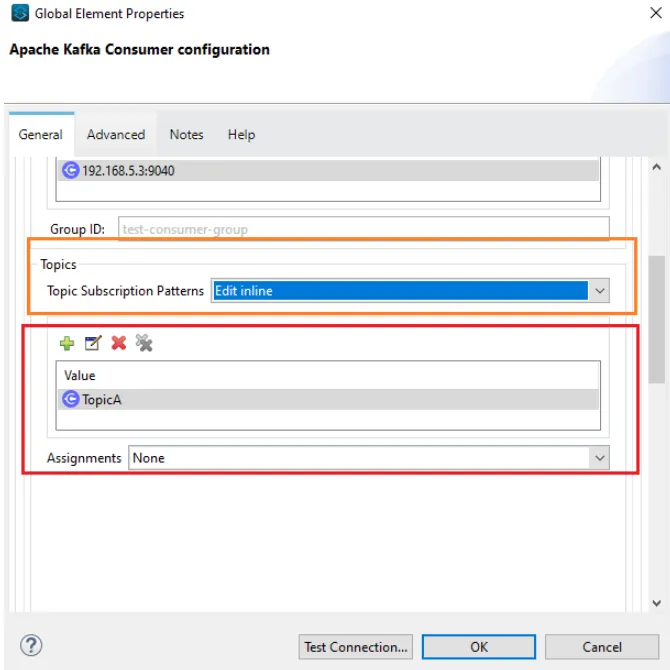 Kafka Consumer config using Topic Subscription Patterns set to TopicA with no partition
