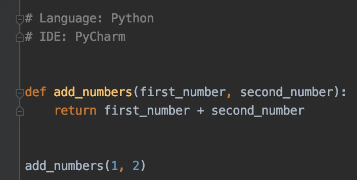 The function refactored to add_numbers(first_number, second_number) with all references updated