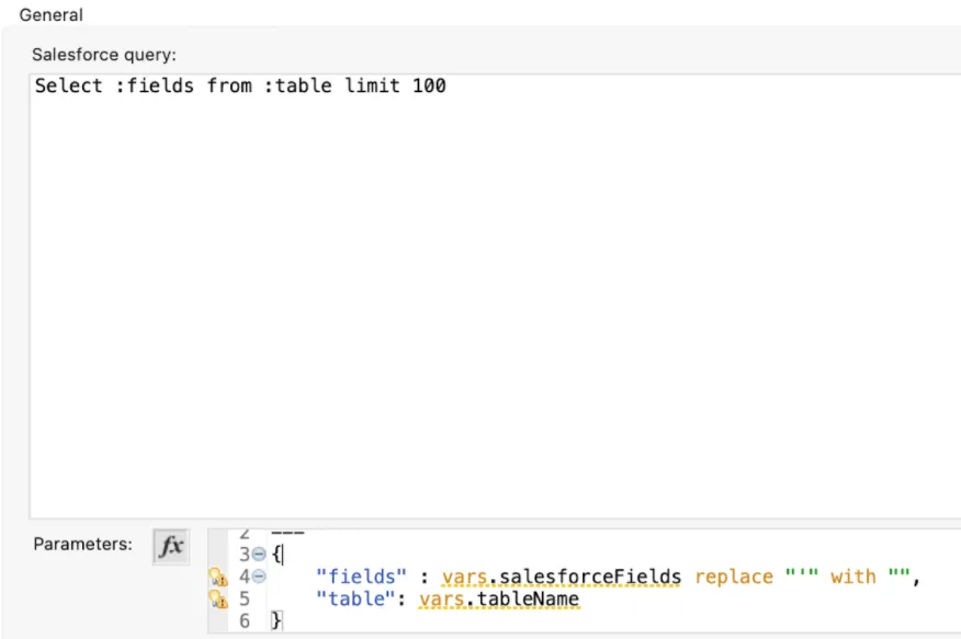 Salesforce Query config with a dynamic SELECT and field/table parameters