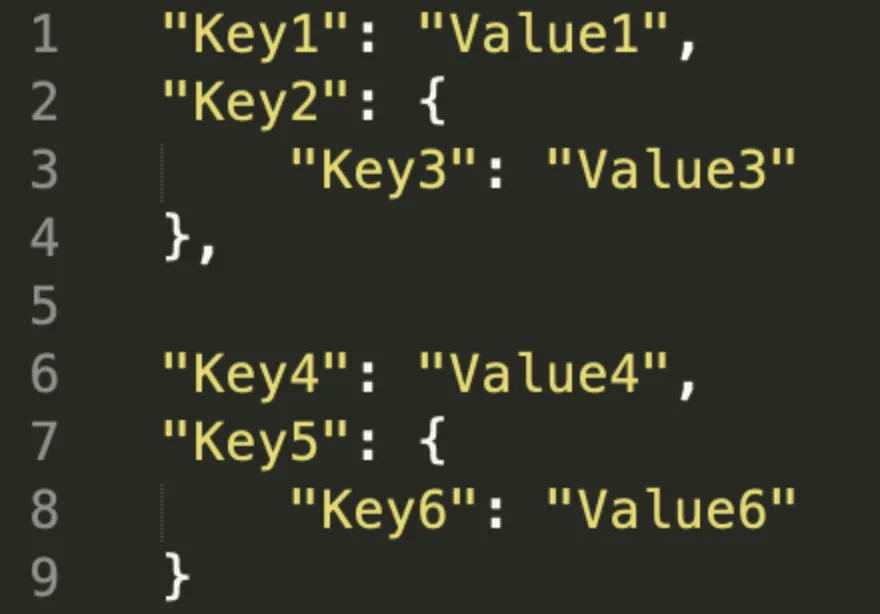 Both objects destructured into separate key/value pairs with a blank line between them