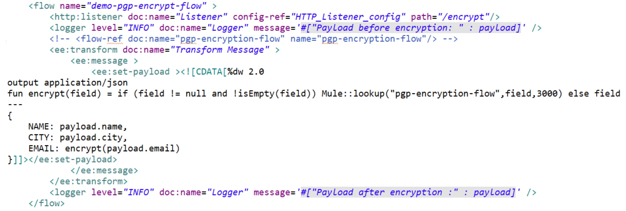 **Used lookup function to invoke the pgp-encryption-flow.
