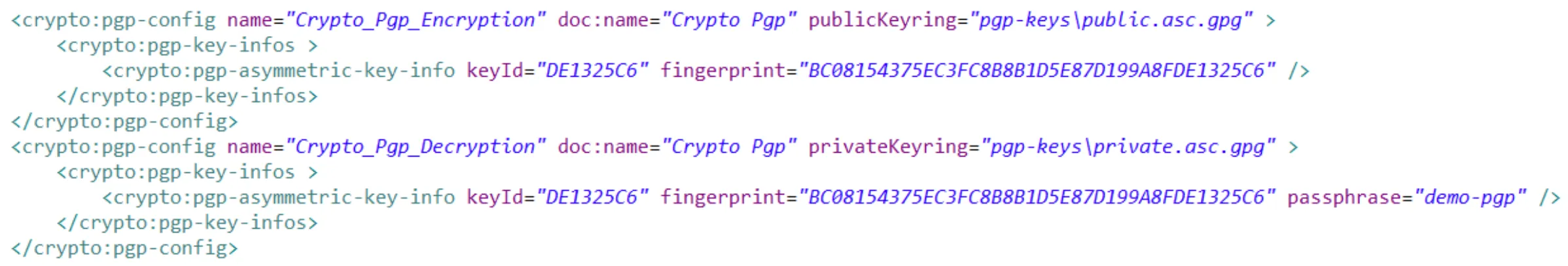 **For projects: you should have these 2 configurations in different projects and all fields should be read from property files. The passphrase should be treated as a secure property.