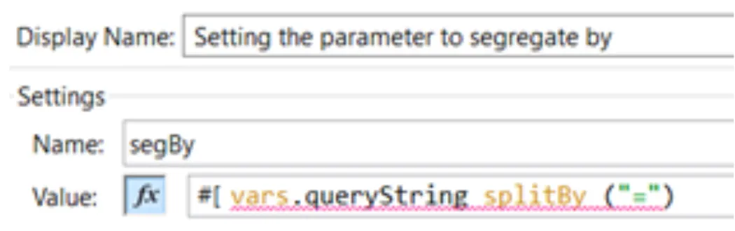 Set Variable named segBy with value vars.queryString splitBy "="