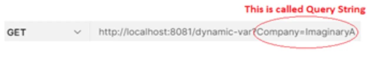 GET request URL with the Company=ImaginaryA portion labeled as the query string