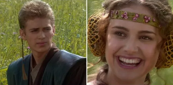 Smiling Anakin and Padmé Star Wars "for the better, right?" meme top panel