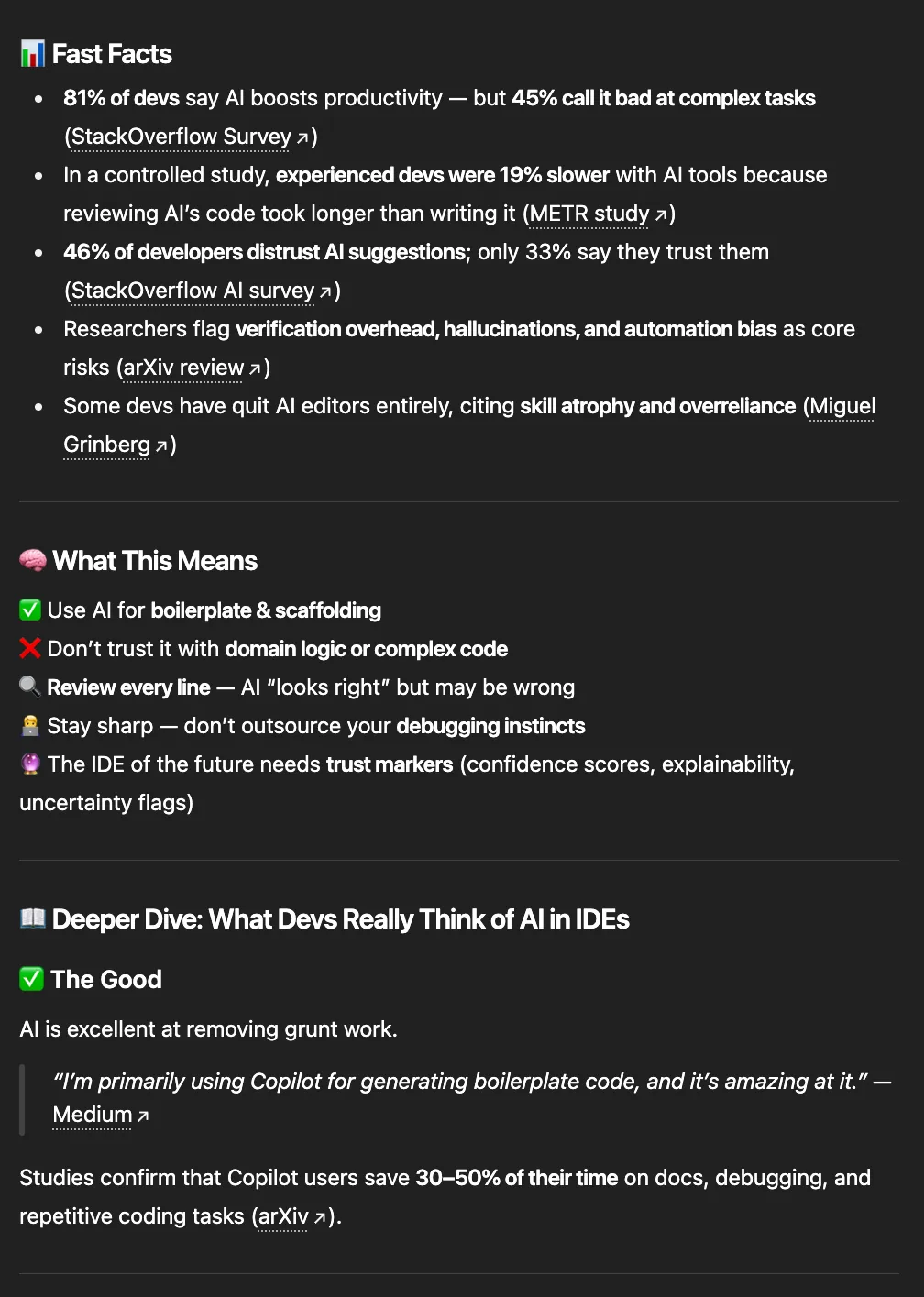 Cleaned-up "IDE Cage Match" draft with formatted fast facts, what-this-means, and deeper-dive sections
