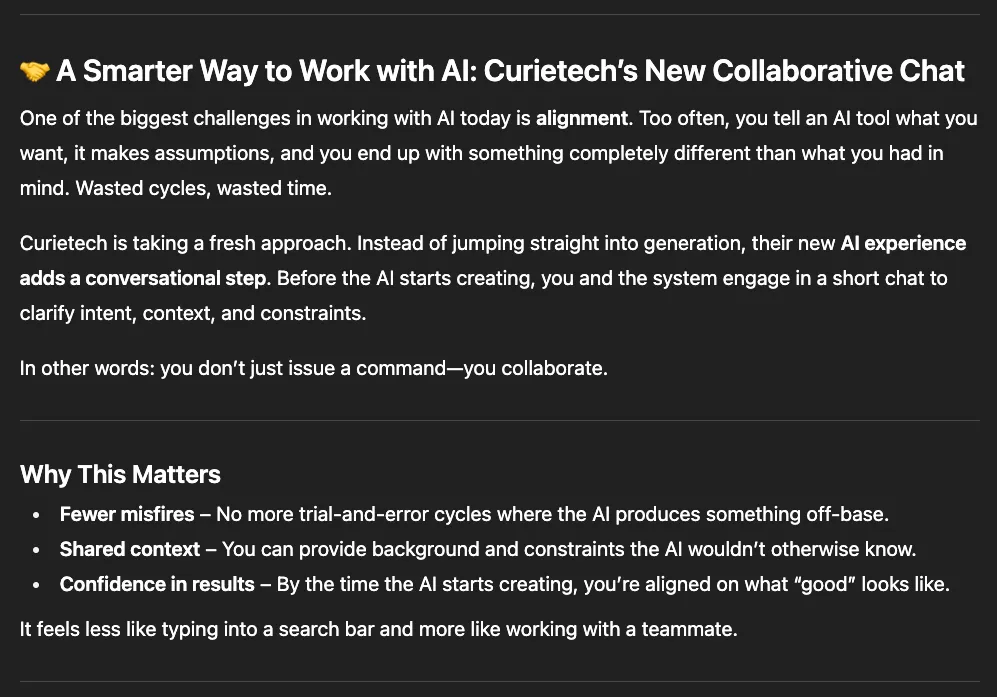 ChatGPT's first draft titled "A Smarter Way to Work with AI" with a "Why This Matters" bullet list.