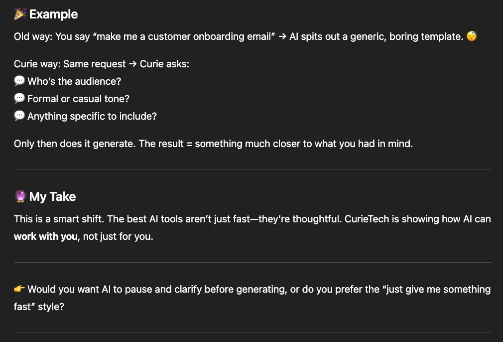 Continuation of the balanced rewrite with "Example" and "My Take" sections.