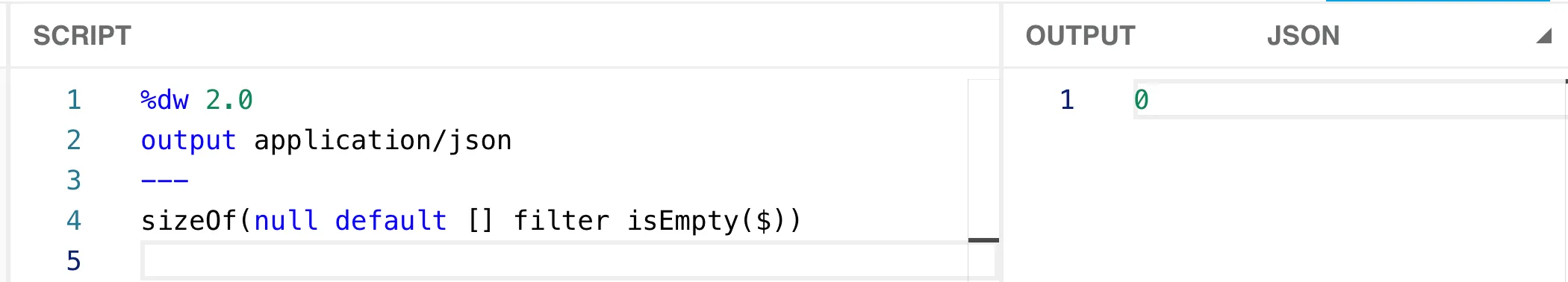 sizeOf with null default [] filter isEmpty now returning 0 without error