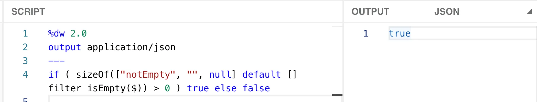 if-condition script checking sizeOf greater than 0, returning true