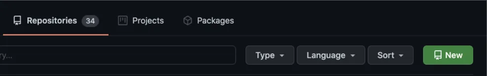 GitHub Repositories tab toolbar with the green New repository button
