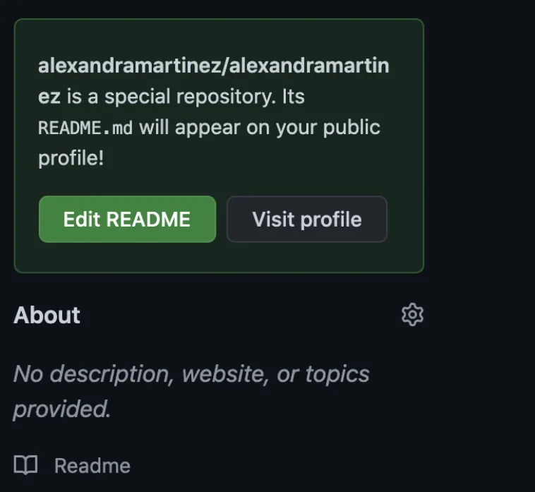 GitHub special-repository banner noting the README will appear on your public profile