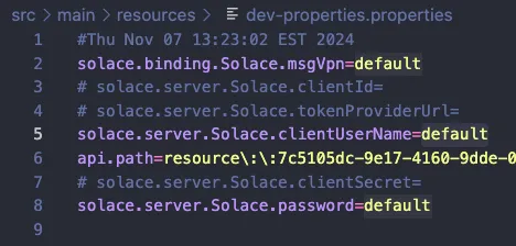 dev-properties.properties with default username/password and OAuth properties commented out
