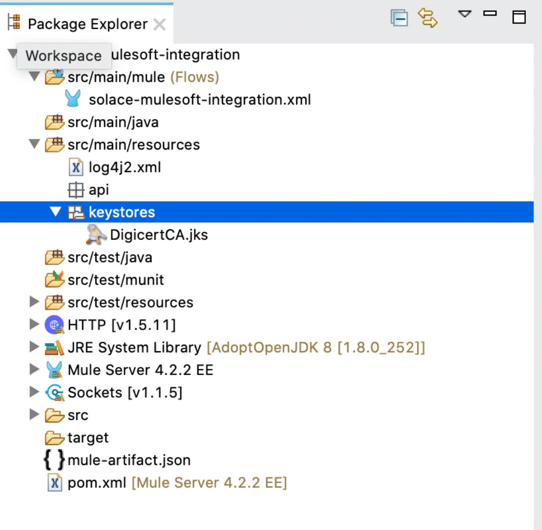 Studio Package Explorer with DigicertCA.jks under src/main/resources/keystores