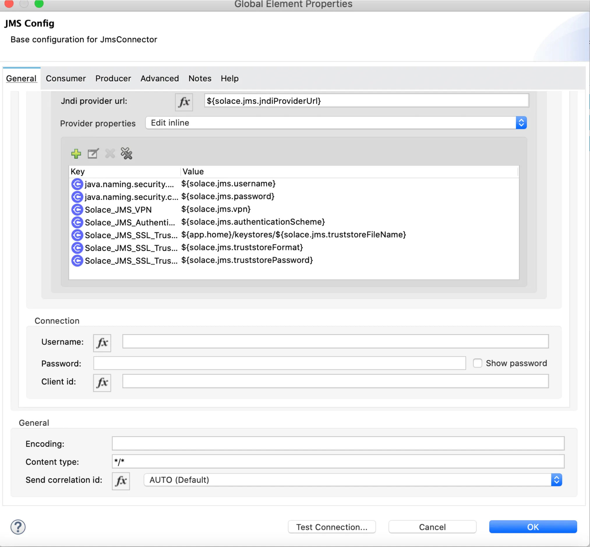 JMS Config provider properties mapping Solace JNDI and SSL truststore values