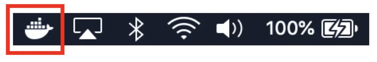 macOS menu bar with the Docker whale icon highlighted, indicating Docker is running