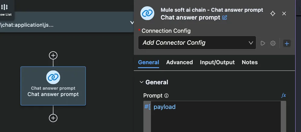Chat answer prompt connector config panel with the Add Connector Config plus button