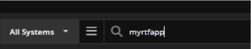 Papertrail search bar filtering all systems by the term myrtfapp