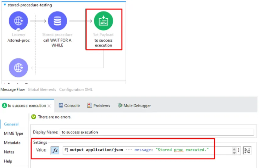 Set Payload returning a JSON "Stored proc executed." success message