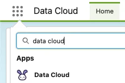 Salesforce App Launcher searching for and showing the Data Cloud app