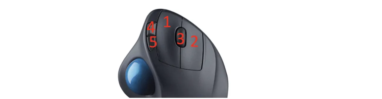 Logitech M570 Wireless Trackball Mouse’s 5 programmable buttons.