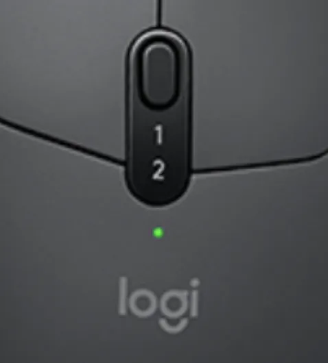 Close-up of the mouse's 1 and 2 button for switching between two paired computers