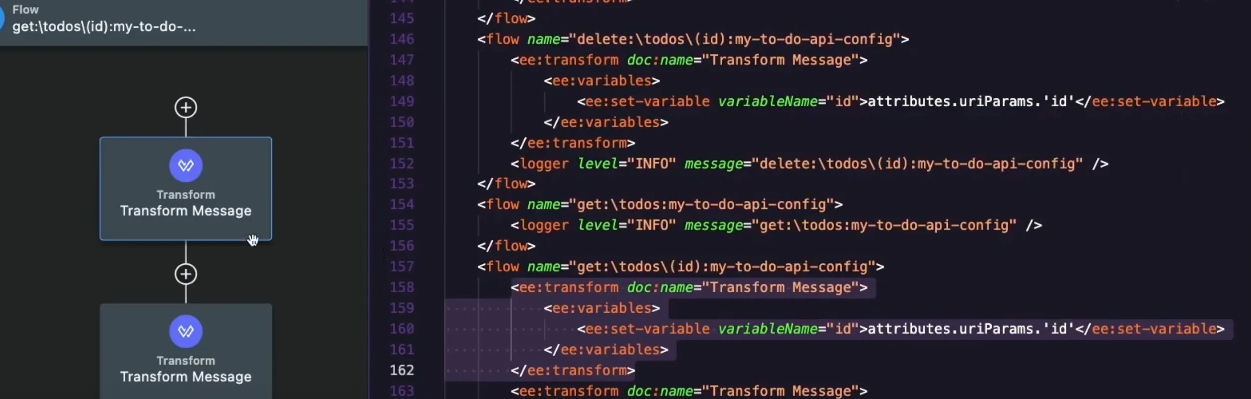Transform Message in a GET flow with DataWeave setting a variable from attributes.uriParams.id