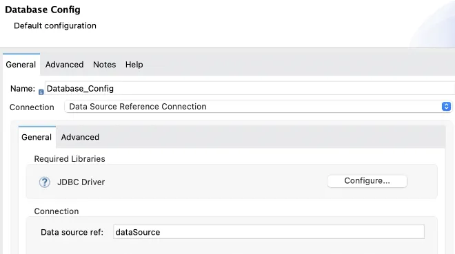Database Config using a Data Source Reference Connection pointing to the dataSource bean