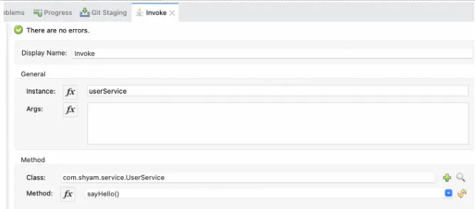 Invoke component config calling sayHello() on the userService instance of UserService