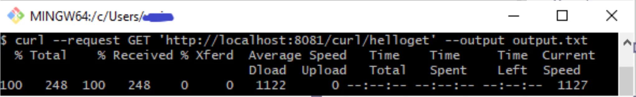 curl GET request using --output output.txt to save the response to a file