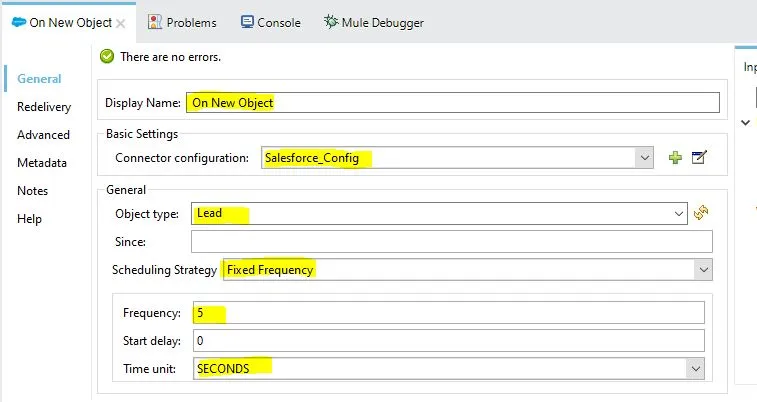 On New Object config: Lead object type, Fixed Frequency scheduling, every 5 seconds.