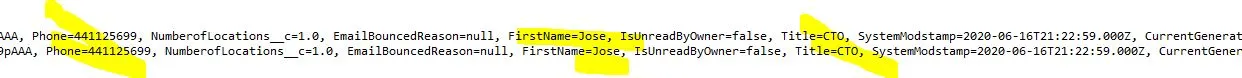 Logged Lead details scrolled right, showing FirstName=Jose and Title=CTO for the new record.